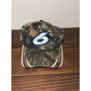Vintage Mark Martin #6 NASCAR Camo Strapback Hat Checkered Flag Adjustable